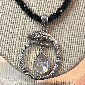 Polki Moissanite & Thai Black Spinel Beaded Snake Necklace 20” Sterling Silver